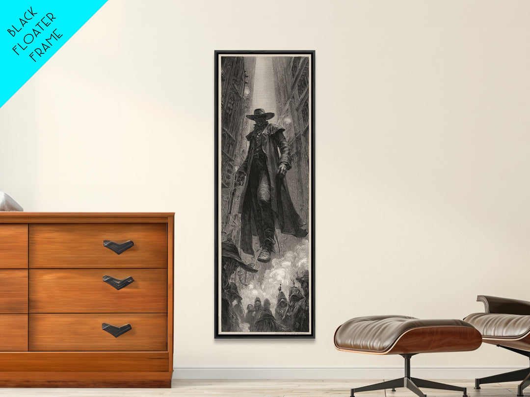 The Ghost Of The Witch Hunter, Gothic Engraving Art, Tall Narrow Wall Art, Dark Fantasy Wall Art, Canvas Print, Halloween Wall Art