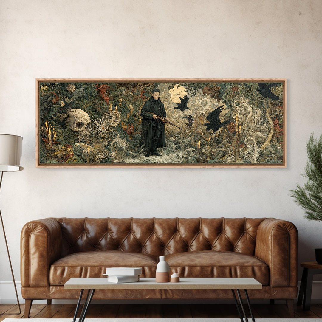 The Ghost Of The Witch Hunter, Medieval Grotesque Art, Extra Wide Wall Art, Gothic Horror Wall Art, Framed Canvas Print