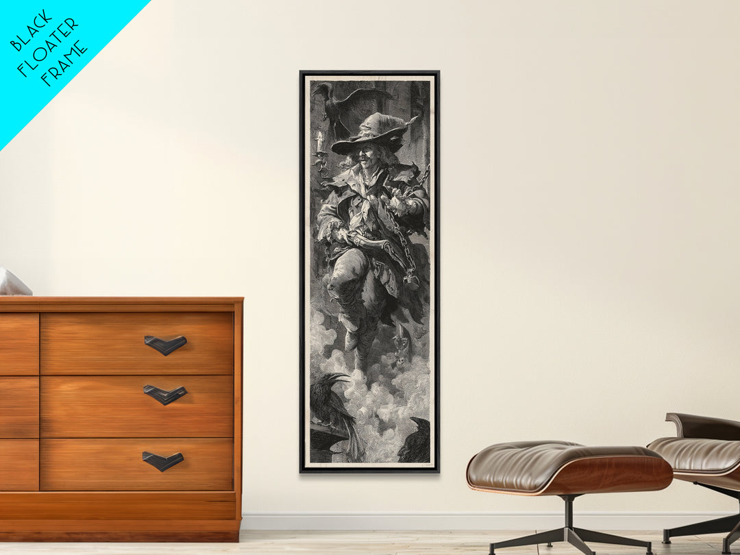 The Ghost Of The Witch Hunter, Architectural Etching Art, Tall Narrow Wall Art, Macabre Wall Art, Canvas Print