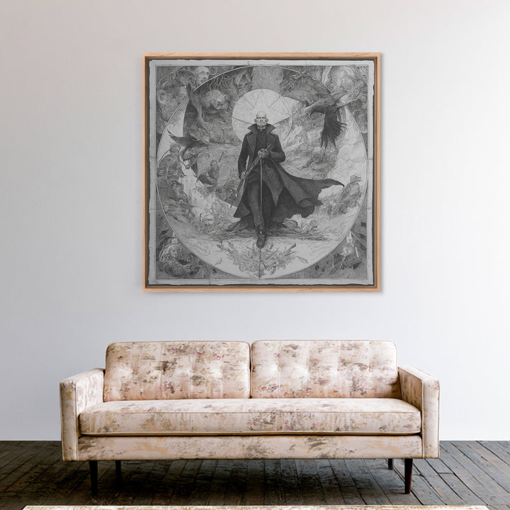 The Ghost Of The Witch Hunter, Symbolist Etching Art, Square Wall Art, Macabre Wall Art, Canvas Print, Halloween Wall Art