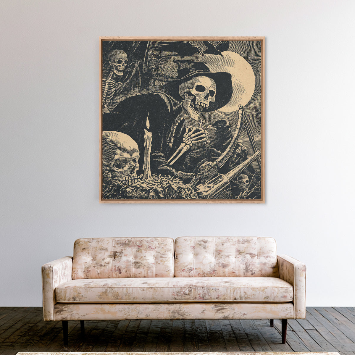 The Ghost Of The Witch Hunter, Macabre Folk Print Art, Square Wall Art, Macabre Wall Art, Framed Canvas Print, Horror Wall Art