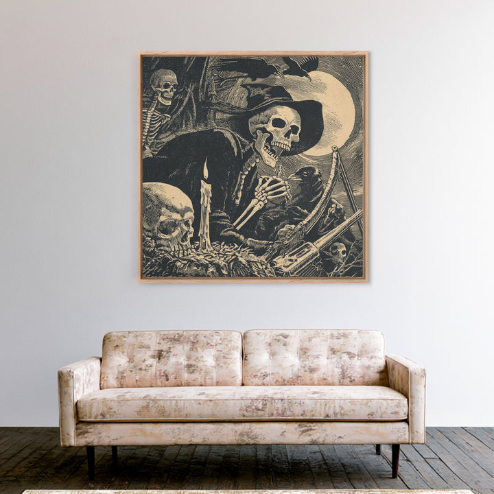 The Ghost Of The Witch Hunter, Macabre Folk Print Art, Square Wall Art, Macabre Wall Art, Framed Canvas Print, Horror Wall Art