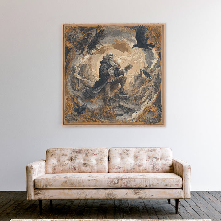 The Skull Astronomer, Baroque Witchcraft Art, Square Wall Art, Dark Fantasy Wall Art, Canvas Print, Halloween Wall Art