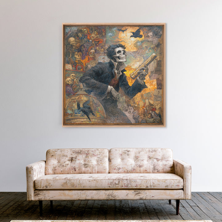 The Skull Astronomer, Grotesque Carnival Art, Square Wall Art, Dark Fantasy Wall Art, Canvas Print, Halloween Wall Art