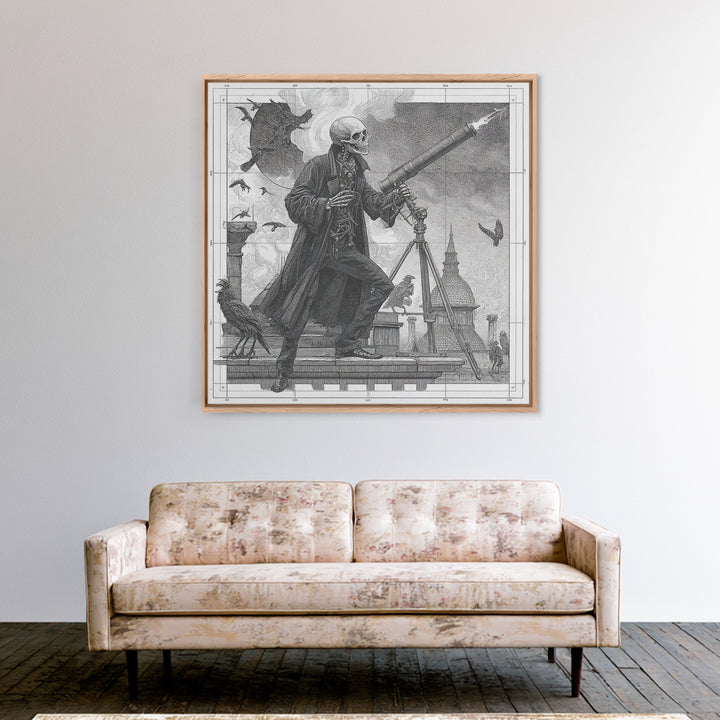 The Skull Astronomer, Victorian Macabre Art, Square Wall Art, Macabre Wall Art, Framed Canvas Print, Halloween Wall Art