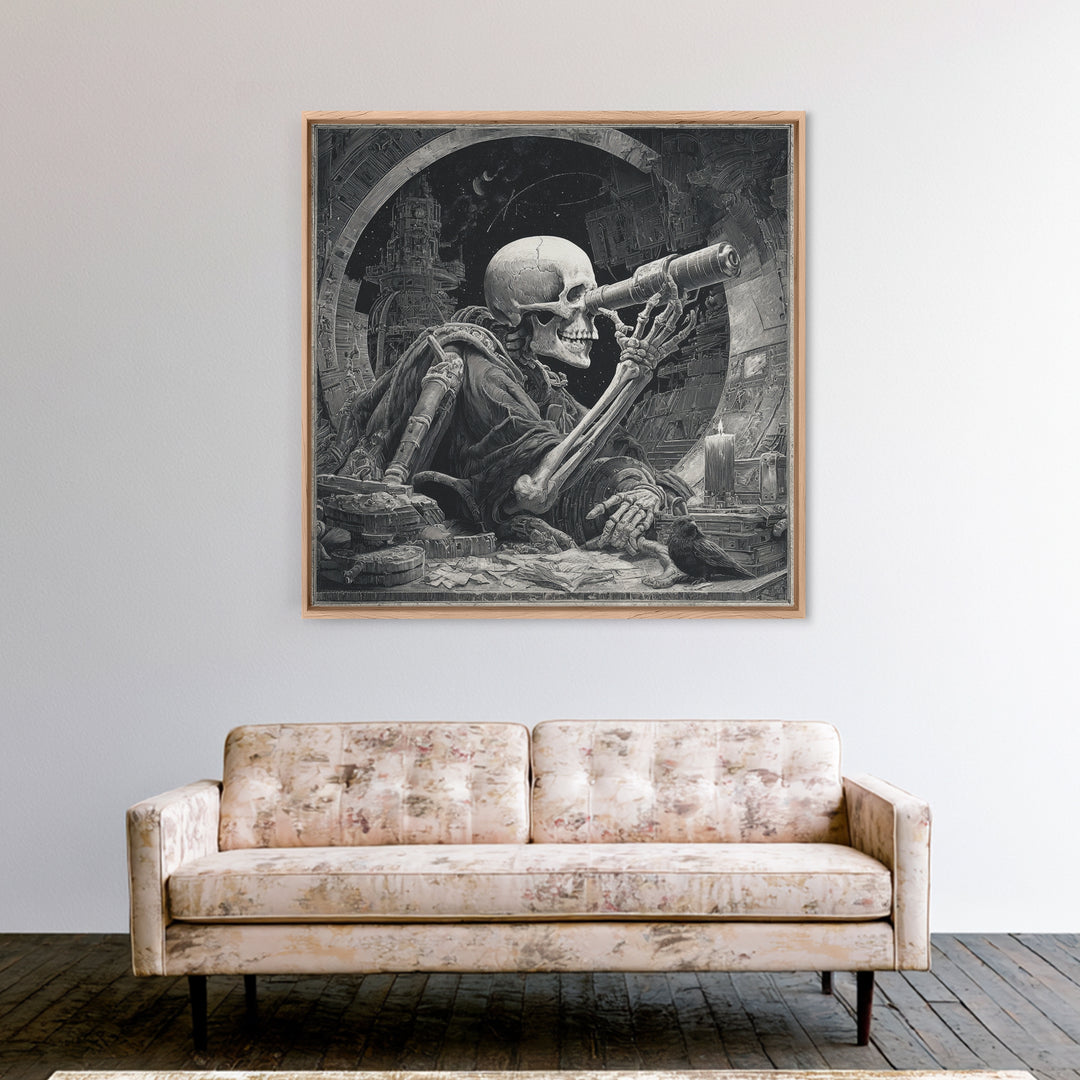 The Skull Astronomer, Biomechanical Horror Art, Square Wall Art, Dark Halloween Decor, Canvas Print, Halloween Wall Art