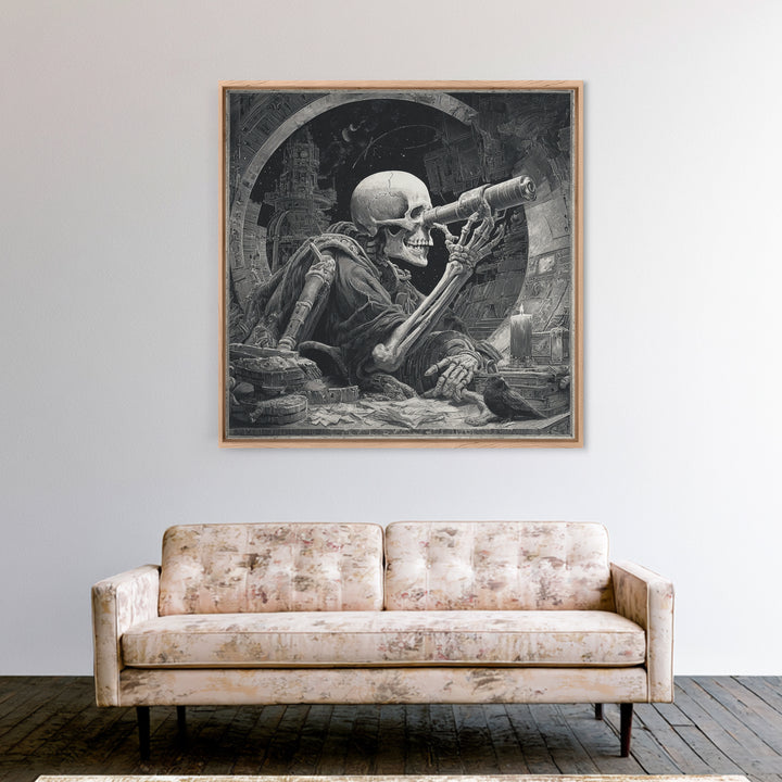 The Skull Astronomer, Biomechanical Horror Art, Square Wall Art, Dark Halloween Decor, Canvas Print, Halloween Wall Art