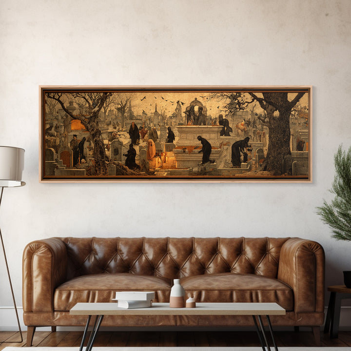 The Cemetery Beekeeper, Medieval Grotesque Art, Extra Wide Wall Art, Gothic Horror Wall Art, Framed Canvas Print, Halloween Wall Art