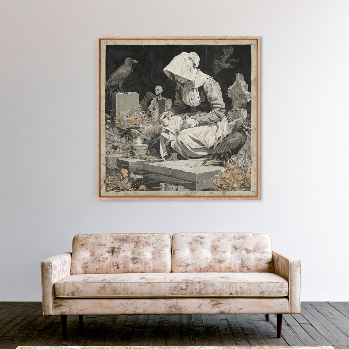 The Cemetery Beekeeper, Danse Macabre Art, Square Wall Art, Dark Fantasy Wall Art, Framed Canvas Print, Horror Wall Art