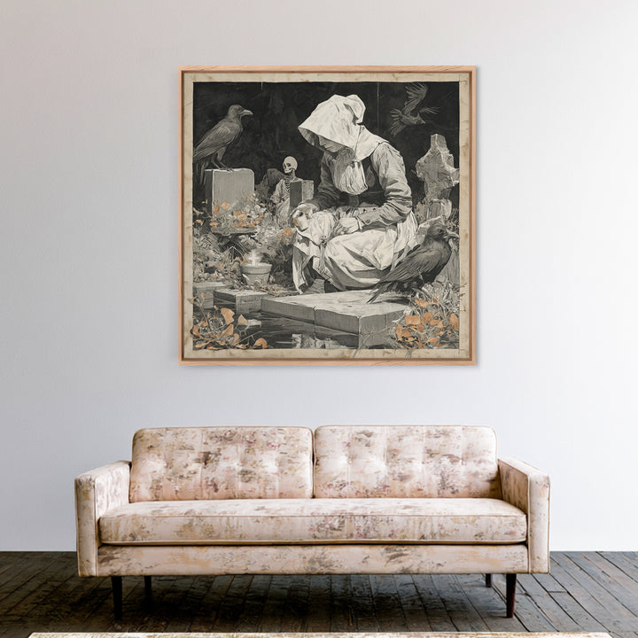 The Cemetery Beekeeper, Danse Macabre Art, Square Wall Art, Dark Fantasy Wall Art, Framed Canvas Print, Horror Wall Art