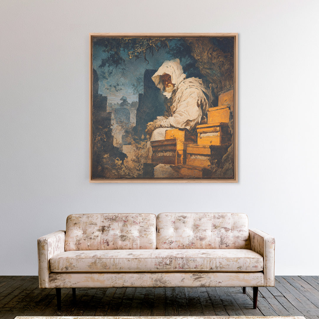 The Cemetery Beekeeper, Baroque Witchcraft Art, Square Wall Art, Macabre Wall Art, Framed Canvas Print, Halloween Wall Art