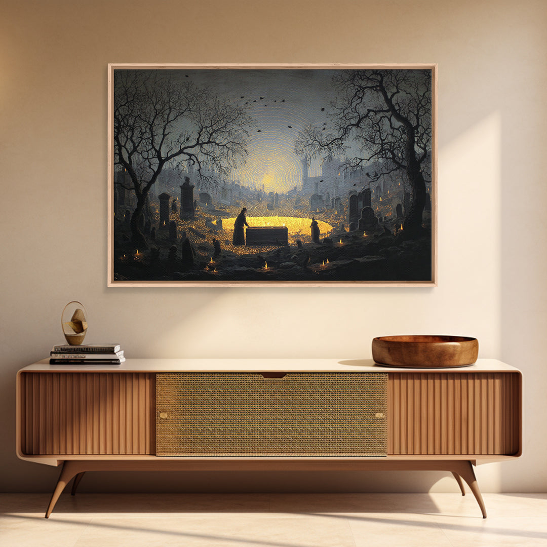 The Cemetery Beekeeper, Romantic Gothic Landscape, Landscape Wall Art, Macabre Wall Art, Framed Canvas Print, Halloween Wall Art
