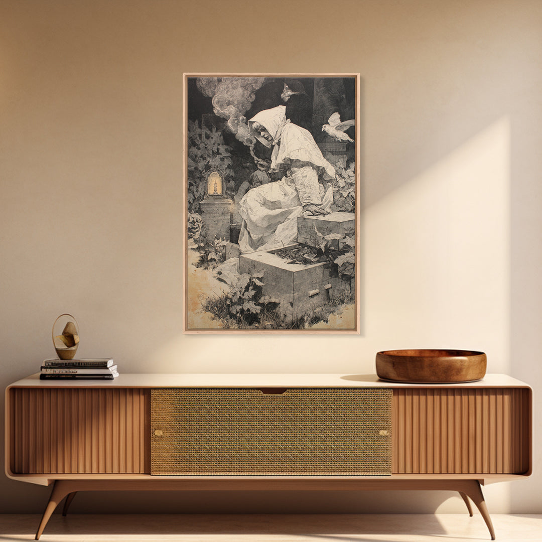 The Cemetery Beekeeper, Decadent Gothic Art, Vertical Wall Art, Macabre Wall Art, Canvas Print, Halloween Wall Art, Gothic Home Decor