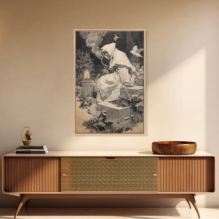 The Cemetery Beekeeper, Decadent Gothic Art, Vertical Wall Art, Macabre Wall Art, Canvas Print, Halloween Wall Art, Gothic Home Decor