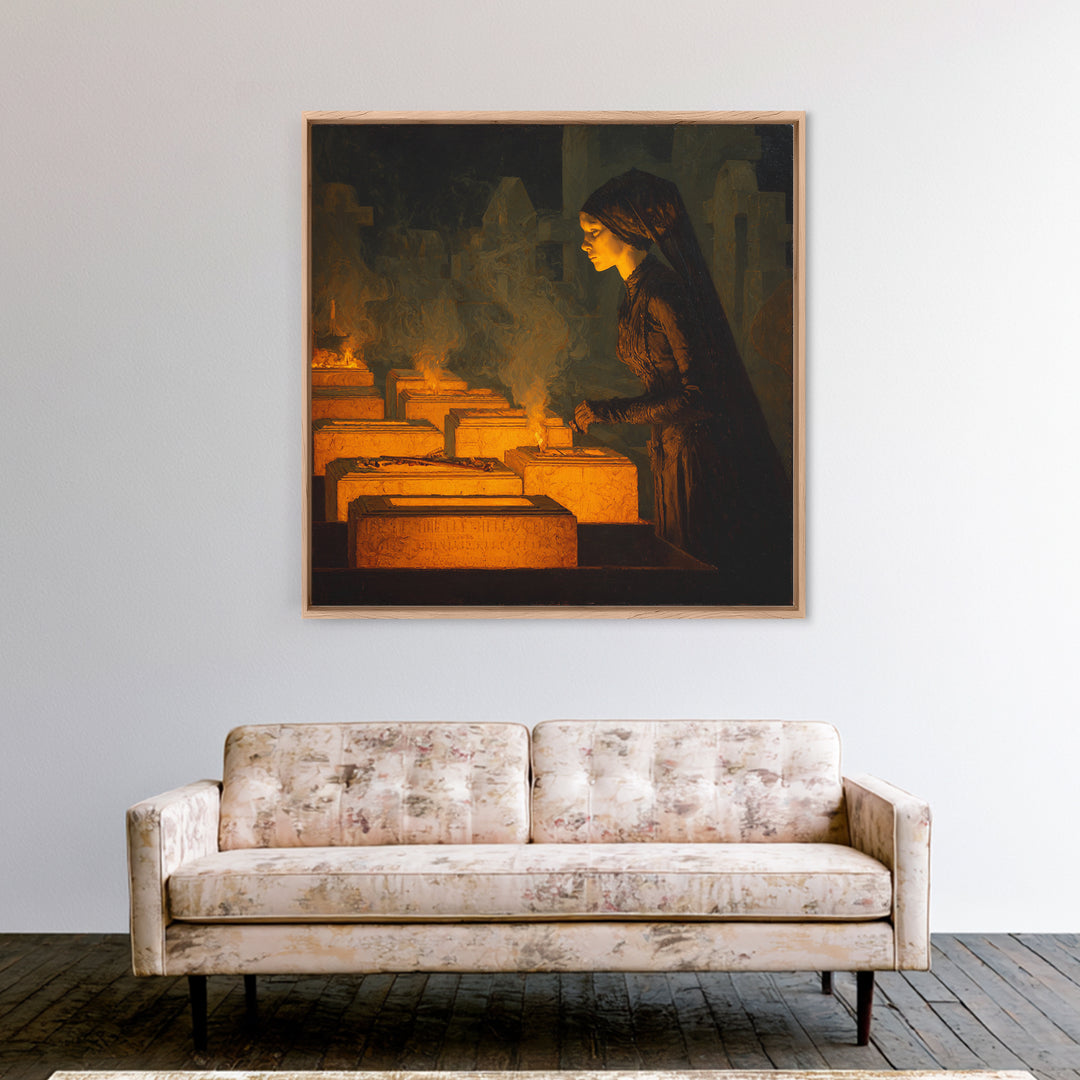 The Cemetery Beekeeper, Dark Symbolist Art, Square Wall Art, Dark Halloween Decor, Canvas Print, Halloween Wall Art