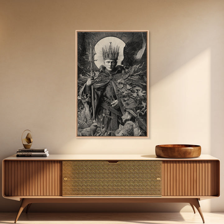 The Thorn-Crowned King, Renaissance Engraving Art, Vertical Wall Art, Dark Halloween Decor, Canvas Print, Halloween Wall Art