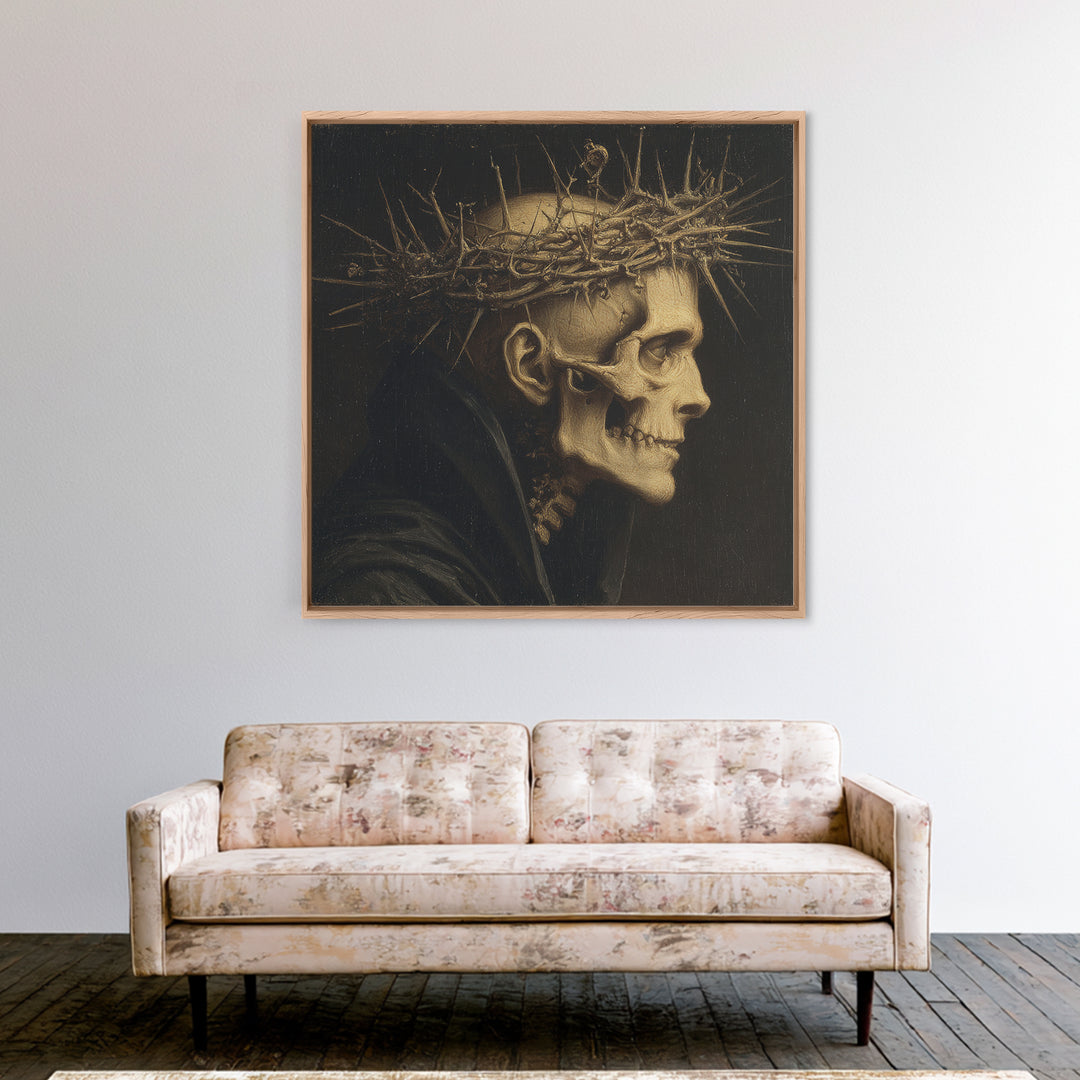 The Thorn-Crowned King, Danse Macabre Art, Square Wall Art, Gothic Horror Wall Art, Framed Canvas Print