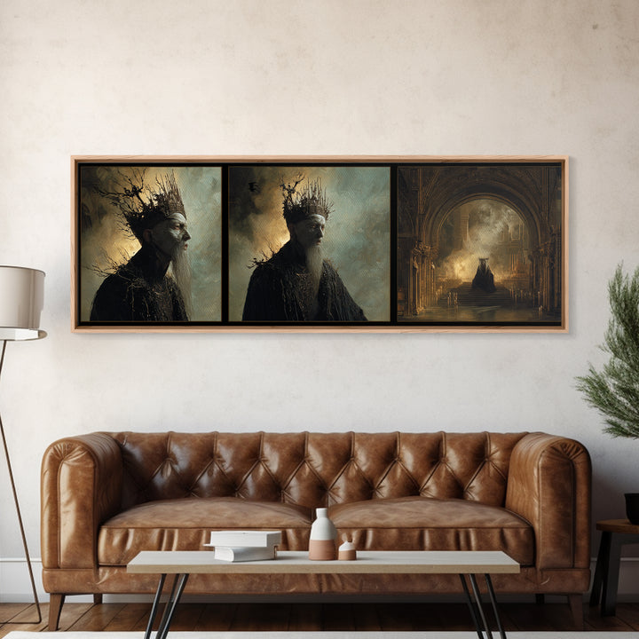 The Thorn-Crowned King, Apocalyptic Romantic Art, Extra Wide Wall Art, Dark Fantasy Wall Art, Canvas Print, Halloween Wall Art