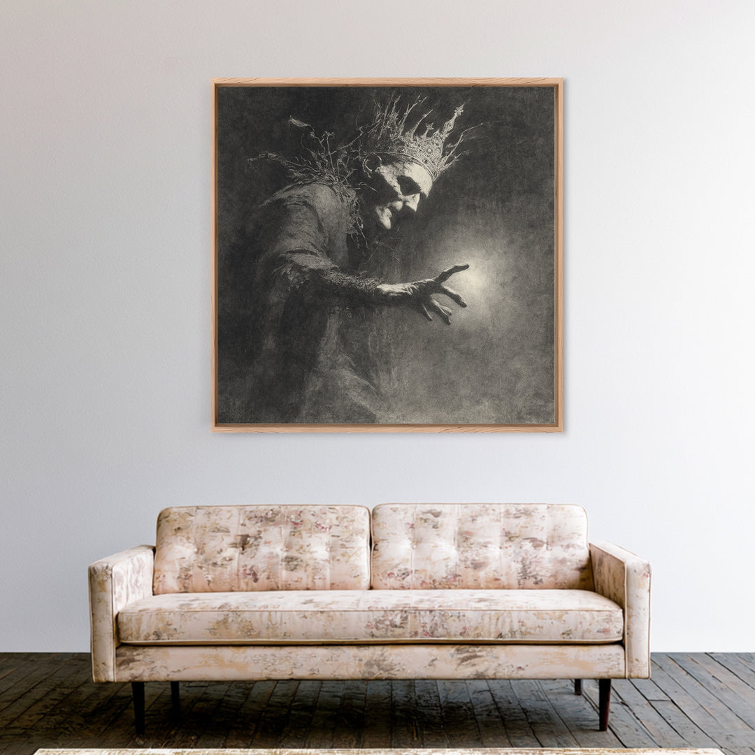 The Thorn-Crowned King, Symbolist Dream Art, Square Wall Art, Dark Halloween Decor, Canvas Print, Halloween Wall Art