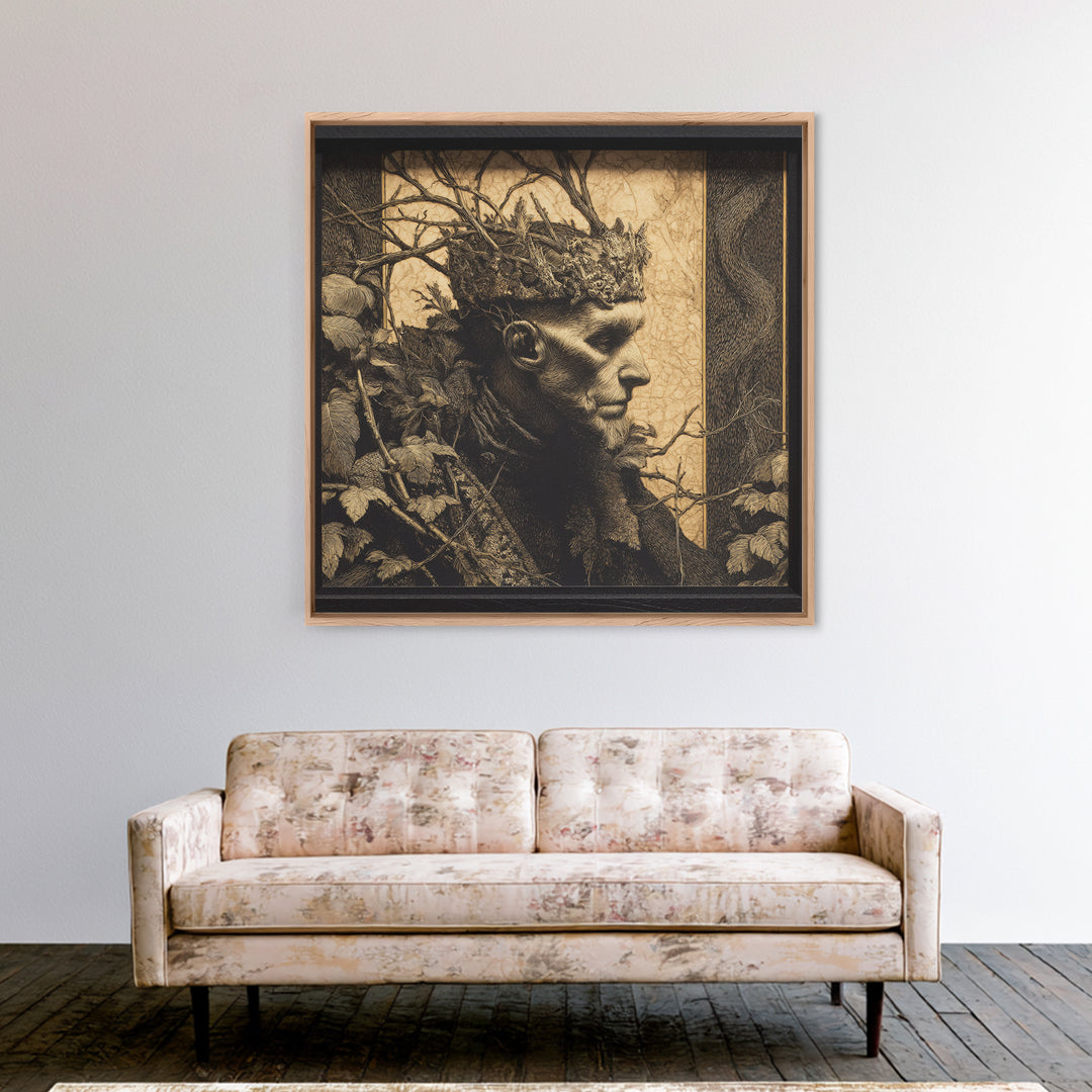 The Thorn-Crowned King, Dark Symbolist Art, Square Wall Art, Gothic Horror Wall Art, Canvas Print, Halloween Wall Art