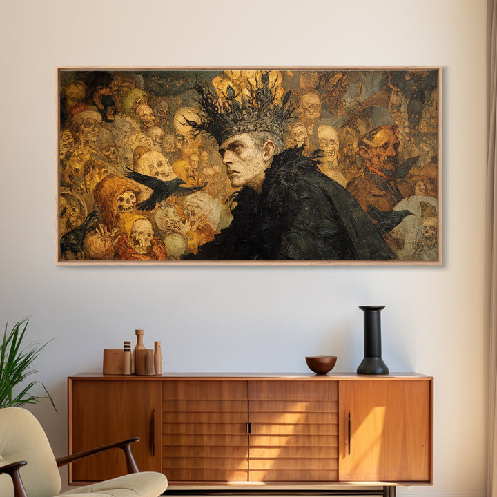 The Thorn-Crowned King, Grotesque Carnival Art, Wide Panoramic Art, Dark Fantasy Wall Art, Framed Canvas Print, Halloween Wall Art