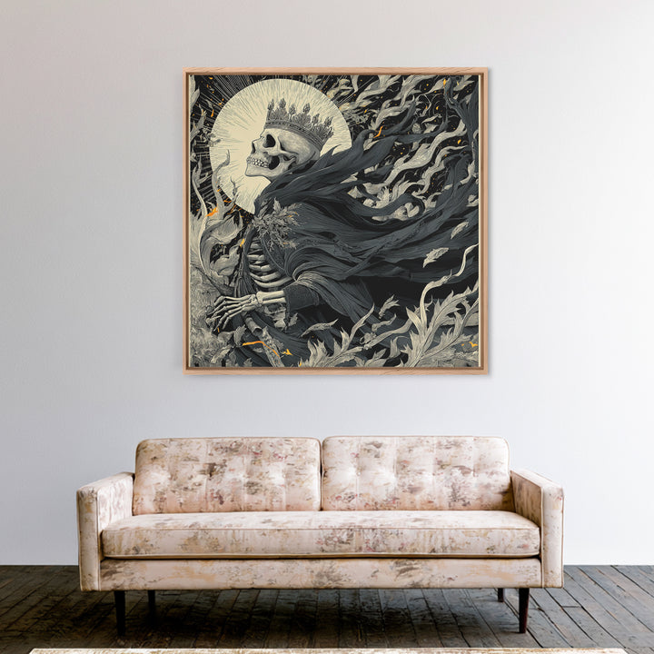 The Thorn-Crowned King, Macabre Folk Print Art, Square Wall Art, Gothic Horror Wall Art, Framed Canvas Print, Halloween Wall Art