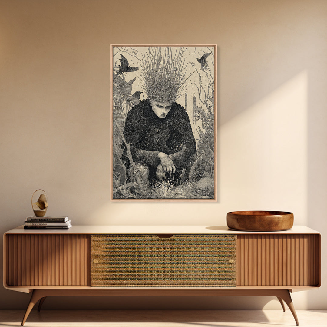 The Thorn-Crowned King, Victorian Macabre Art, Vertical Wall Art, Dark Fantasy Wall Art, Framed Canvas Print, Halloween Wall Art