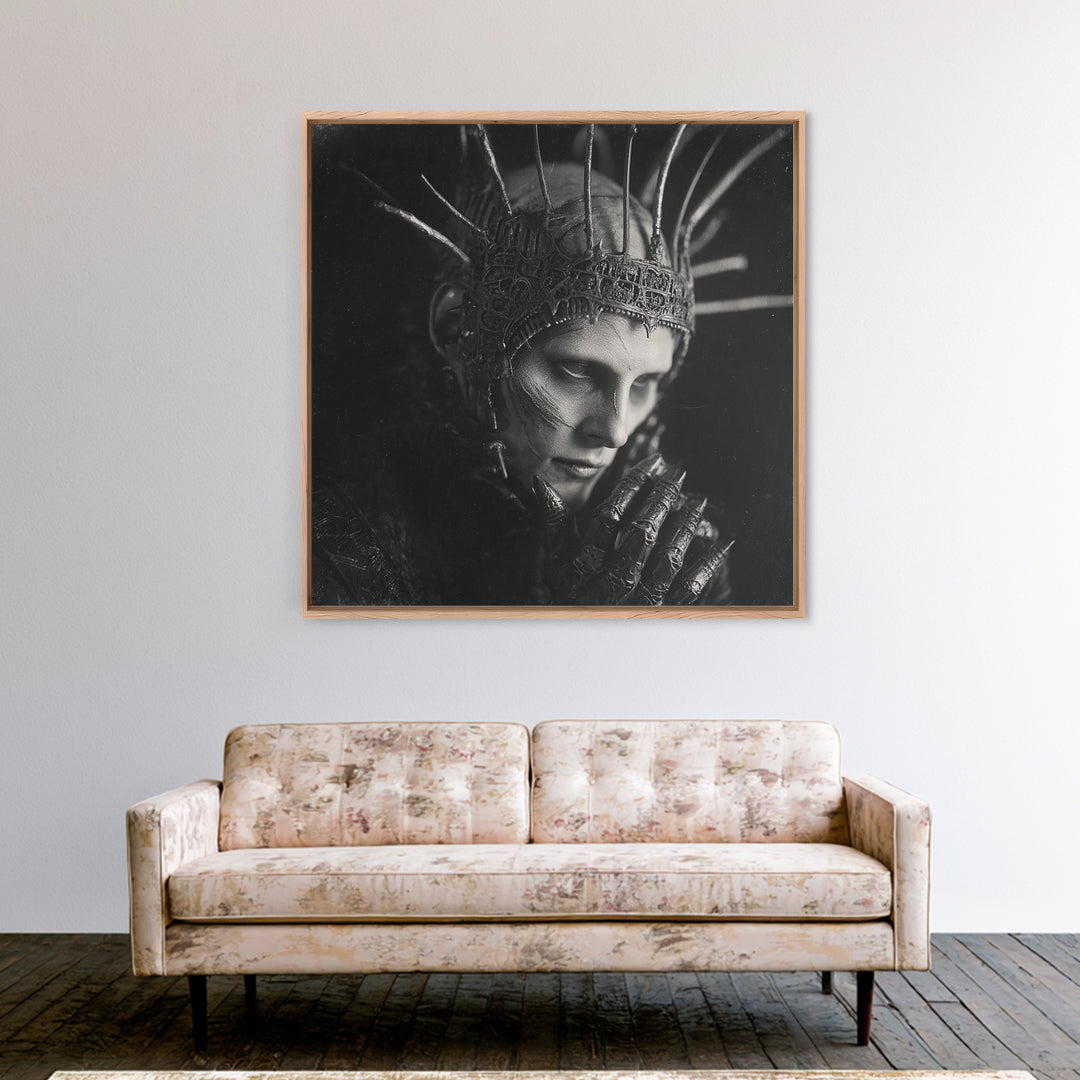 The Thorn-Crowned King, Biomechanical Horror Art, Square Wall Art, Gothic Horror Wall Art, Framed Canvas Print, Halloween Wall Art