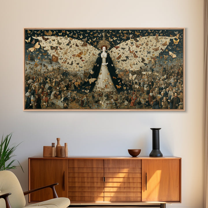 The Moth-Winged Empress, Northern Renaissance Horror, Wide Panoramic Art, Macabre Wall Art, Framed Canvas Print, Spooky Wall Decor