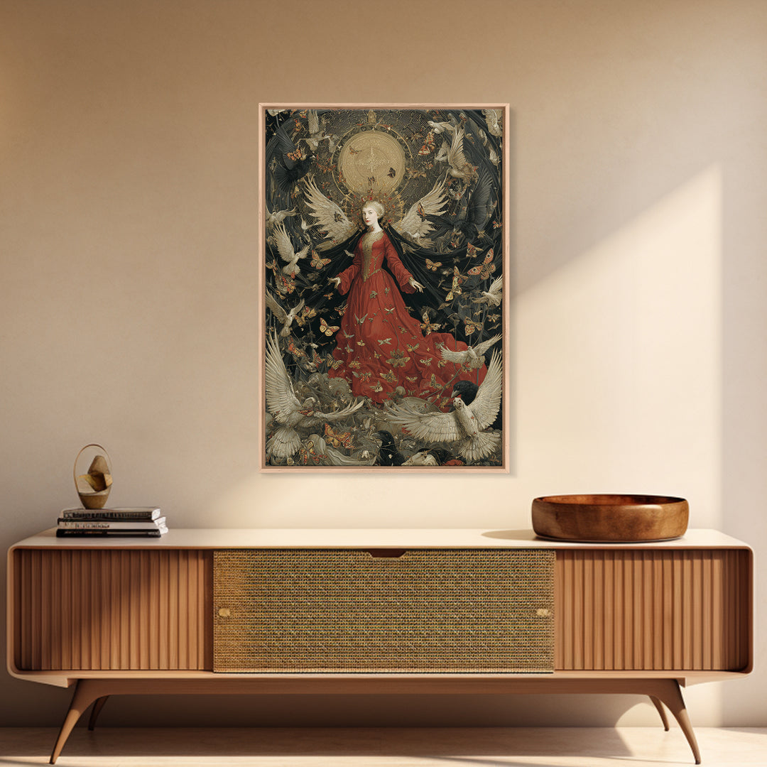 The Moth-Winged Empress, Dark Renaissance Art, Vertical Wall Art, Dark Fantasy Wall Art, Framed Canvas Print, Halloween Wall Art