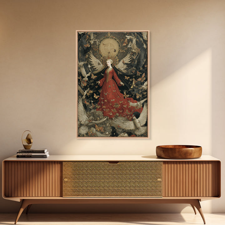 The Moth-Winged Empress, Dark Renaissance Art, Vertical Wall Art, Dark Fantasy Wall Art, Framed Canvas Print, Halloween Wall Art