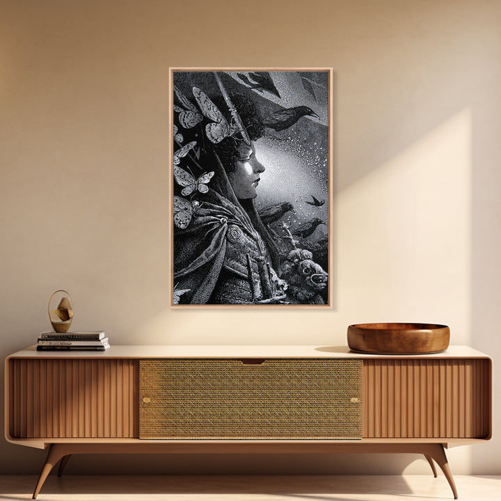 The Moth-Winged Empress, Renaissance Engraving Art, Vertical Wall Art, Macabre Wall Art, Framed Canvas Print, Halloween Wall Art