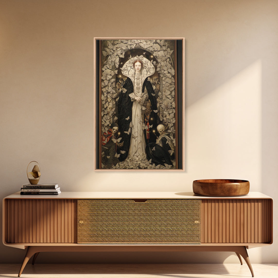 The Moth-Winged Empress, Danse Macabre Art, Vertical Wall Art, Gothic Horror Wall Art, Framed Canvas Print