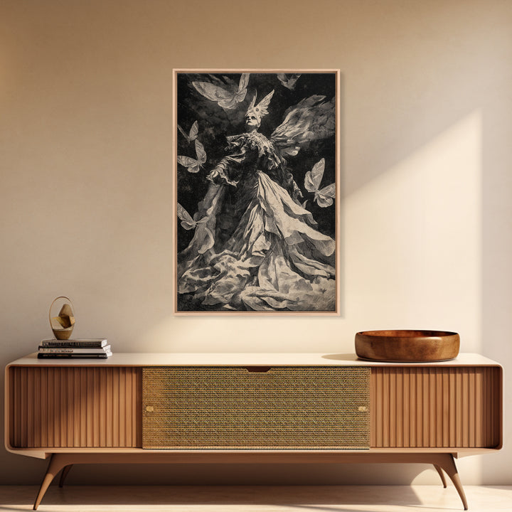 The Moth-Winged Empress, Dark Romantic Horror Art, Vertical Wall Art, Dark Fantasy Wall Art, Framed Canvas Print, Halloween Wall Art