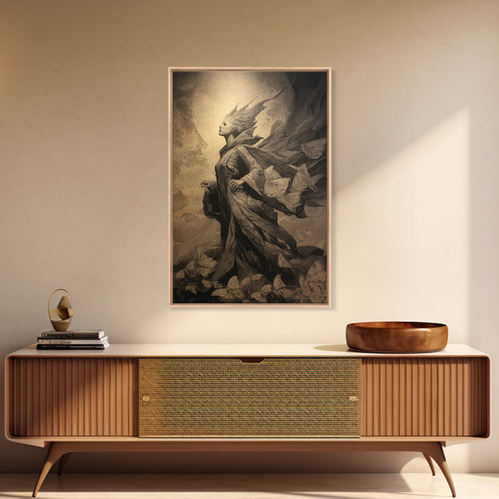 The Moth-Winged Empress, Symbolist Dream Art, Vertical Wall Art, Gothic Horror Wall Art, Canvas Print, Halloween Wall Art