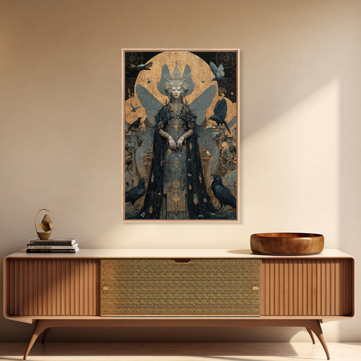 The Moth-Winged Empress, Ornate Symbolist Art, Vertical Wall Art, Dark Halloween Decor, Canvas Print, Halloween Wall Art