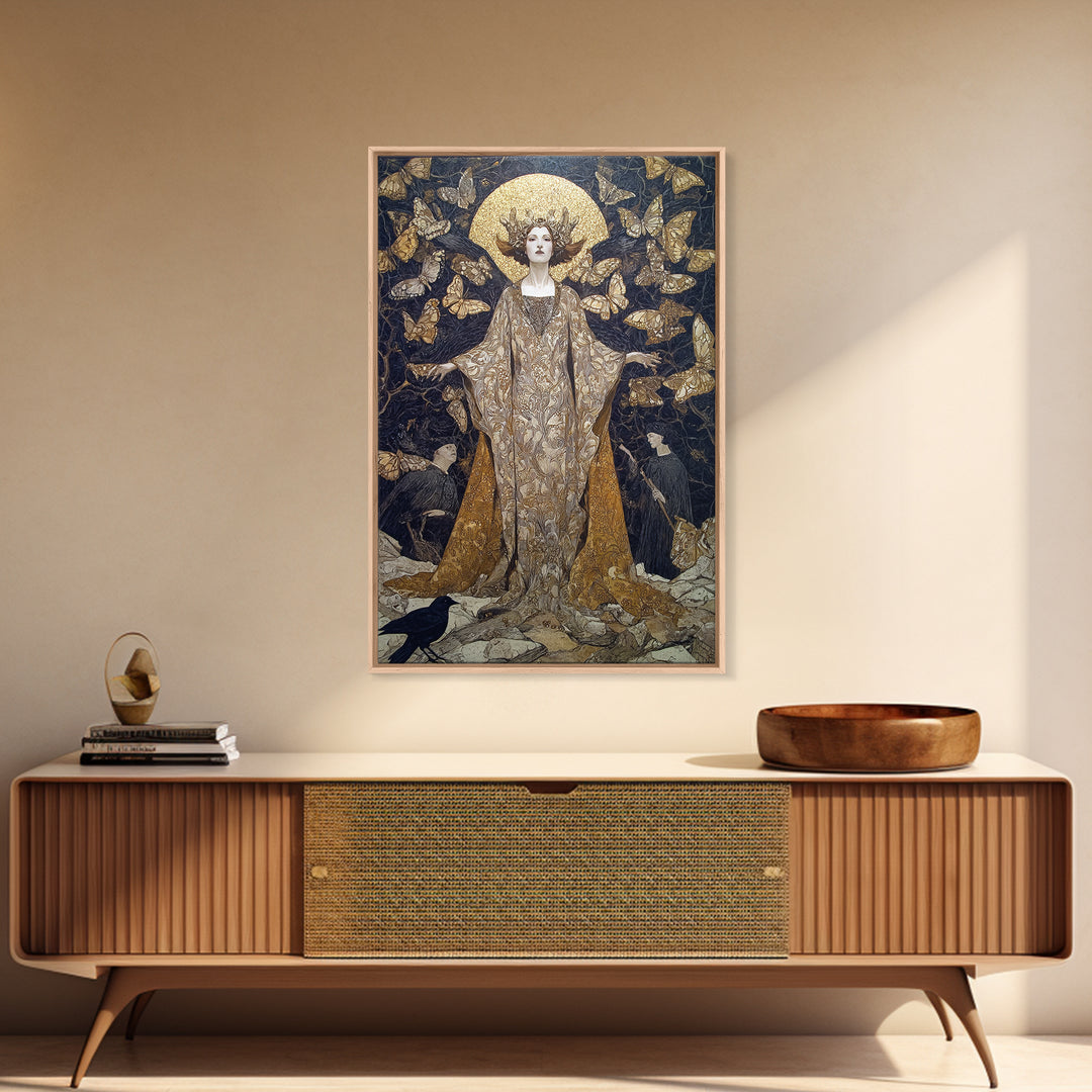 The Moth-Winged Empress, Symbolist Death Art, Vertical Wall Art, Dark Halloween Decor, Canvas Print, Halloween Wall Art