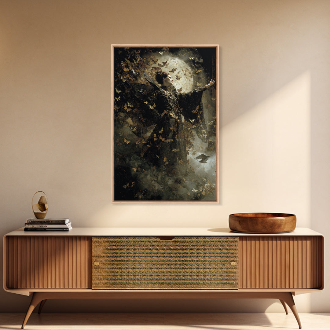 The Moth-Winged Empress, Dark Symbolist Art, Vertical Wall Art, Macabre Wall Art, Framed Canvas Print, Halloween Wall Art