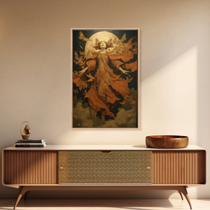The Moth-Winged Empress, Symbolist Etching Art, Vertical Wall Art, Gothic Horror Wall Art, Framed Canvas Print, Halloween Wall Art