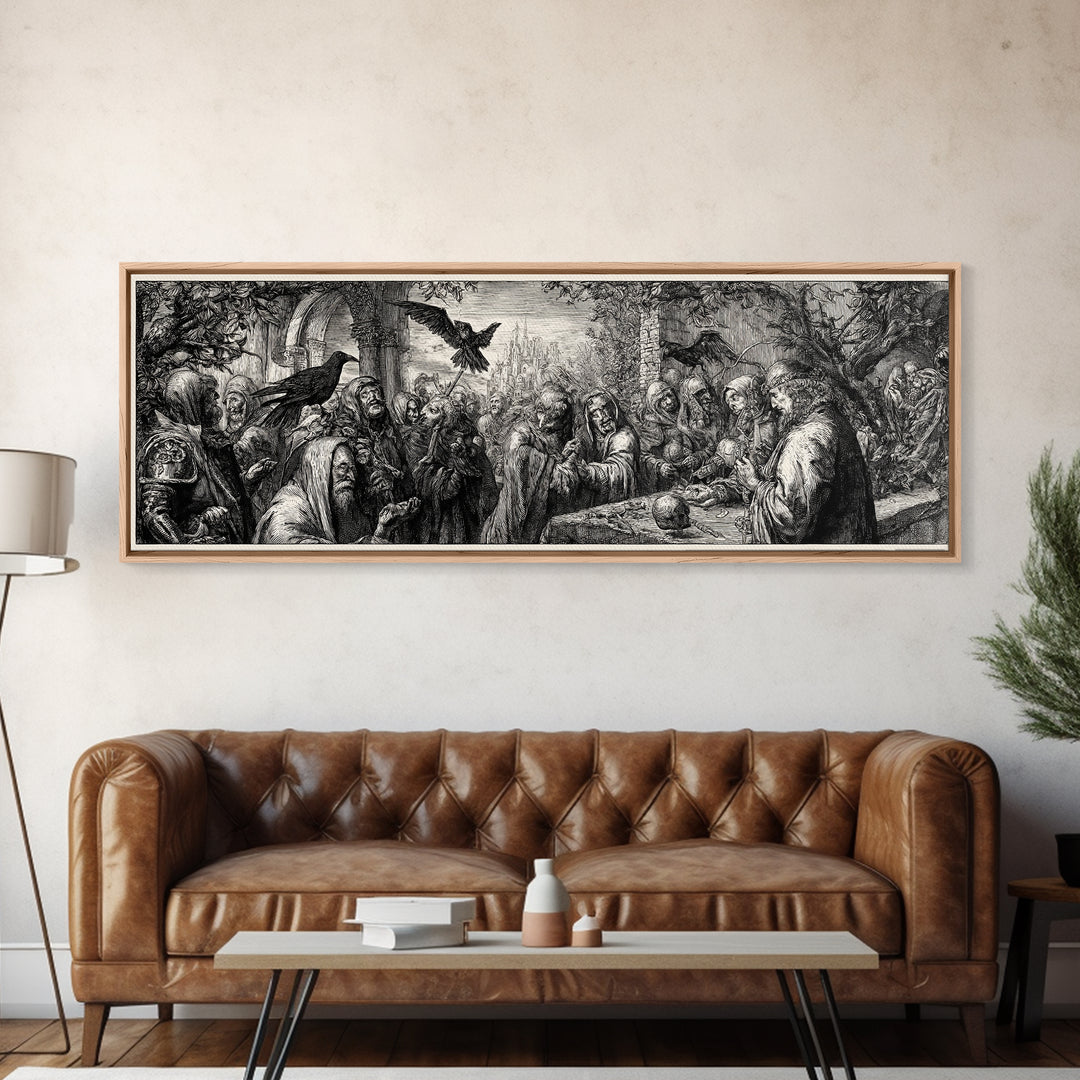 The Ash-Covered Oracle, Renaissance Engraving Art, Extra Wide Wall Art, Macabre Wall Art, Framed Canvas Print, Halloween Wall Art