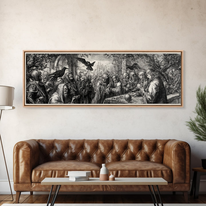 The Ash-Covered Oracle, Renaissance Engraving Art, Extra Wide Wall Art, Macabre Wall Art, Framed Canvas Print, Halloween Wall Art