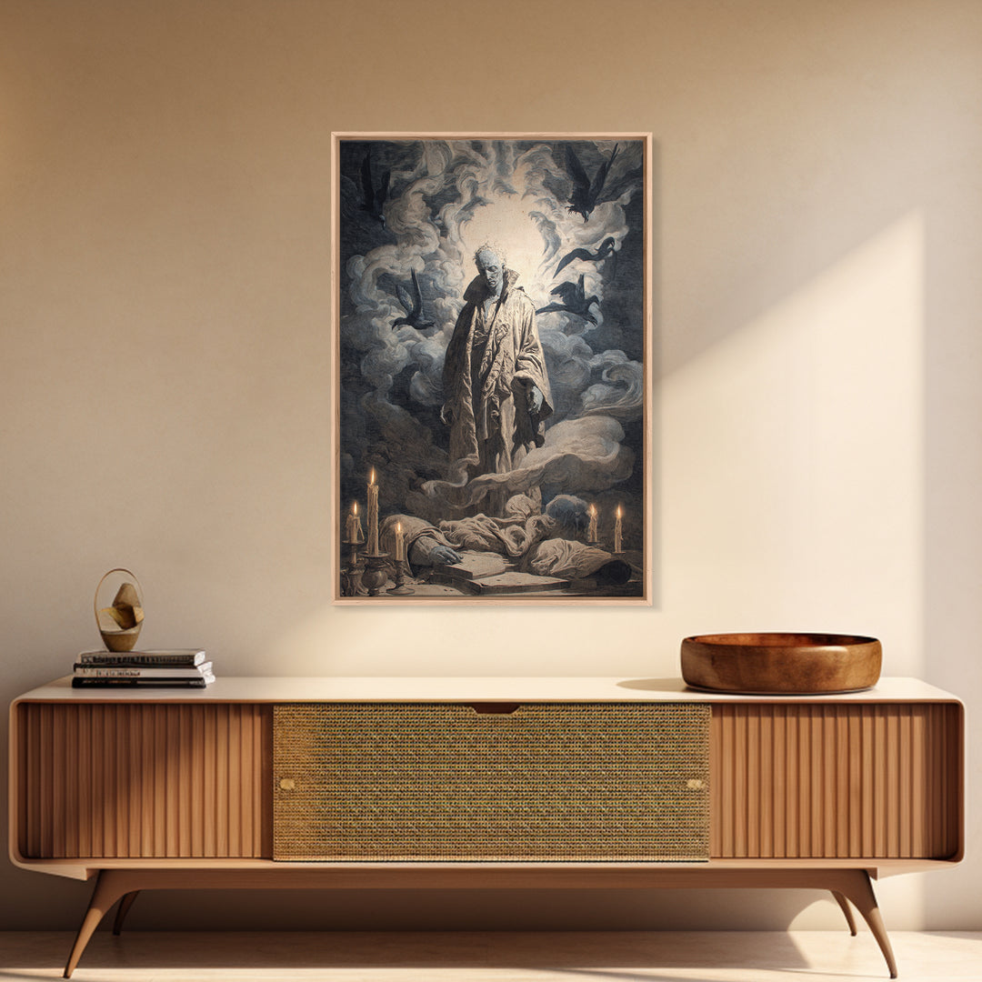 The Ash-Covered Oracle, Gothic Nightmare Art, Vertical Wall Art, Macabre Wall Art, Framed Canvas Print, Halloween Wall Art