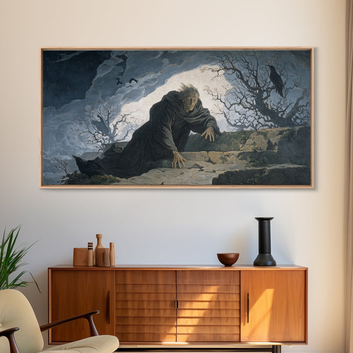 The Ash-Covered Oracle, Romantic Gothic Landscape, Wide Panoramic Art, Macabre Wall Art, Canvas Print, Halloween Wall Art