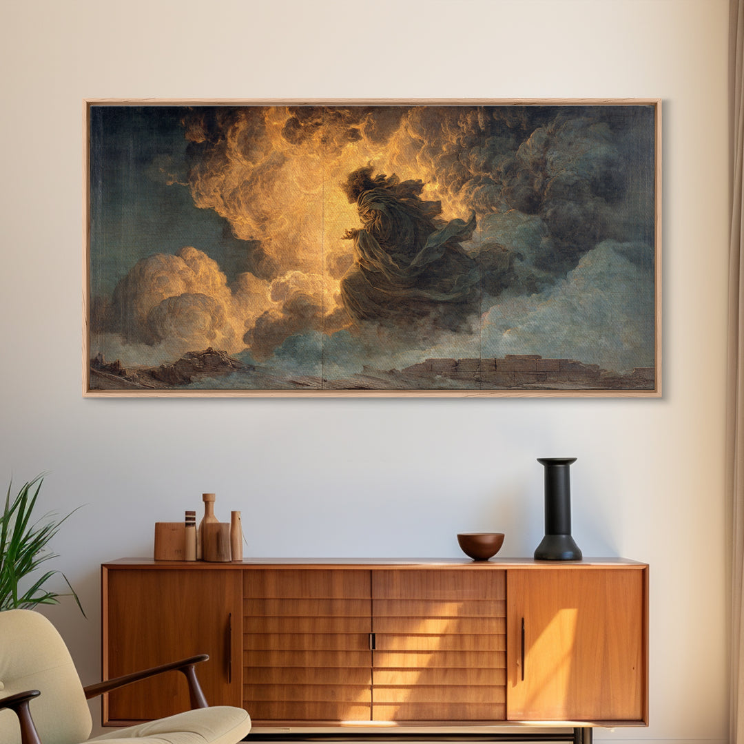 The Ash-Covered Oracle, Apocalyptic Romantic Art, Wide Panoramic Art, Gothic Horror Wall Art, Framed Canvas Print, Halloween Wall Art