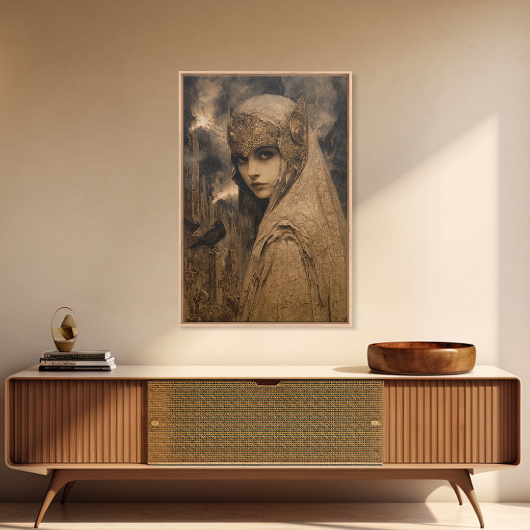 The Ash-Covered Oracle, Ornate Symbolist Art, Vertical Wall Art, Dark Halloween Decor, Canvas Print, Halloween Wall Art