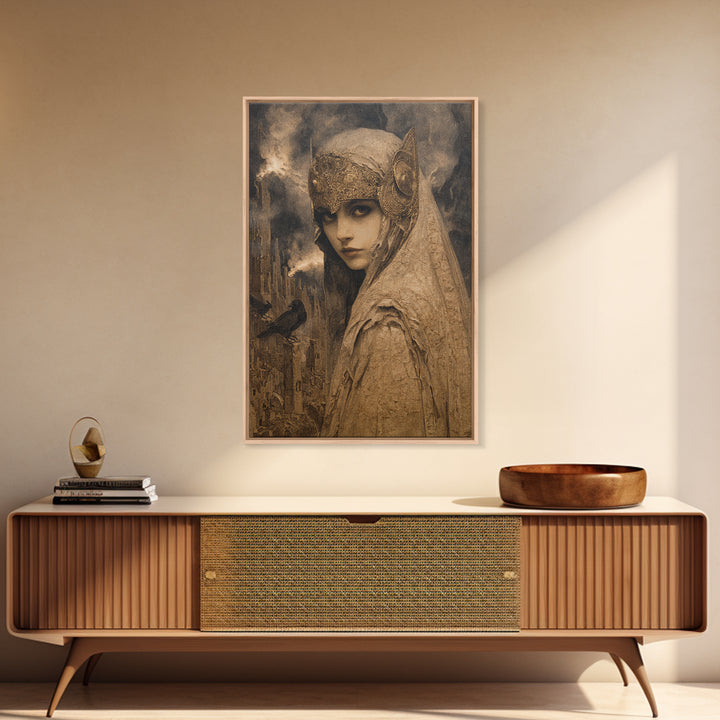 The Ash-Covered Oracle, Ornate Symbolist Art, Vertical Wall Art, Dark Halloween Decor, Canvas Print, Halloween Wall Art