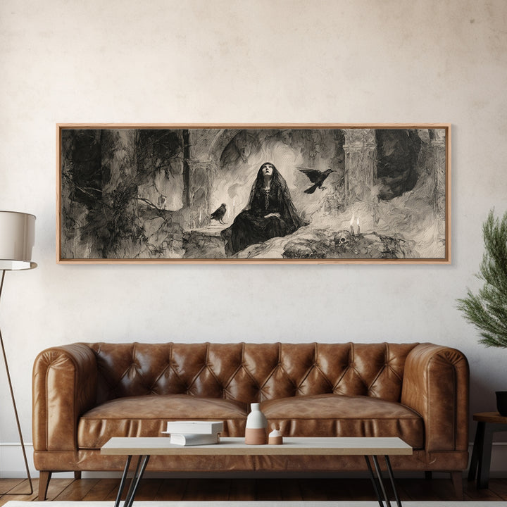 The Ash-Covered Oracle, Decadent Gothic Art, Extra Wide Wall Art, Macabre Wall Art, Canvas Print, Halloween Wall Art