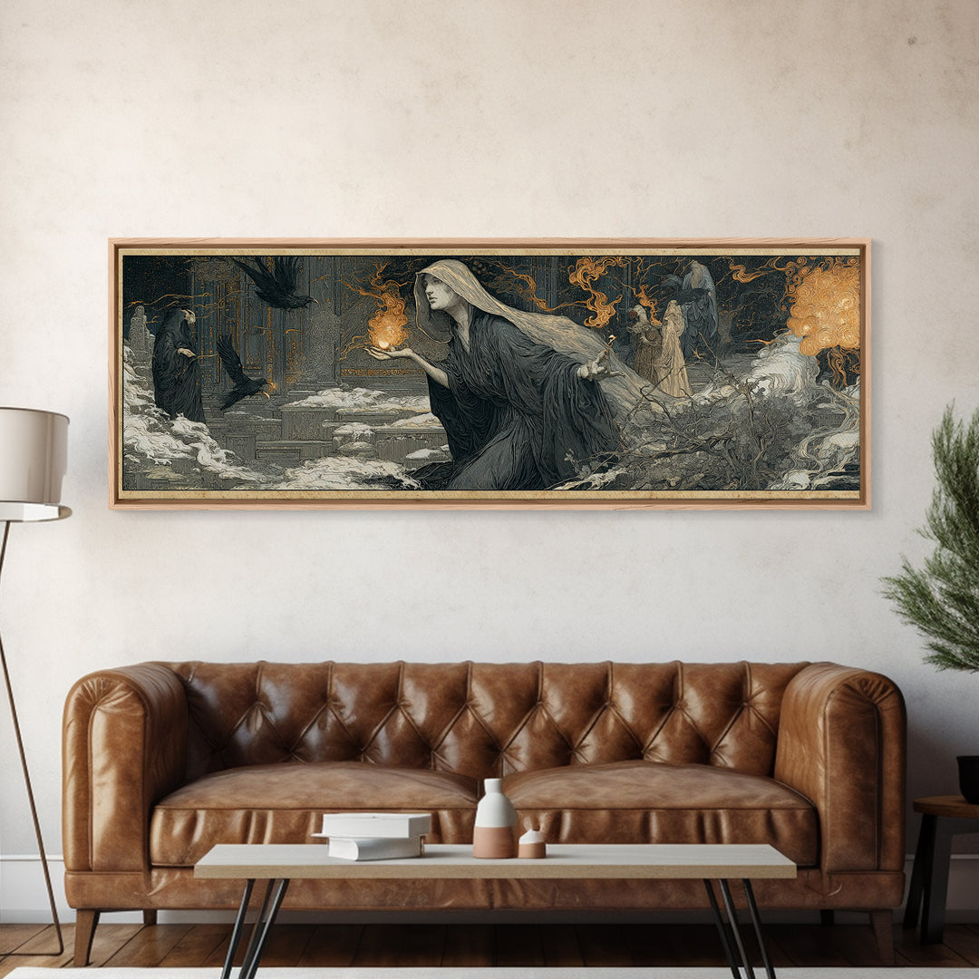 The Ash-Covered Oracle, Symbolist Death Art, Extra Wide Wall Art, Gothic Horror Wall Art, Canvas Print, Halloween Wall Art