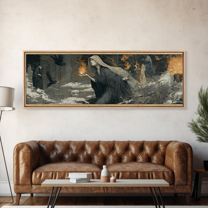 The Ash-Covered Oracle, Symbolist Death Art, Extra Wide Wall Art, Gothic Horror Wall Art, Canvas Print, Halloween Wall Art