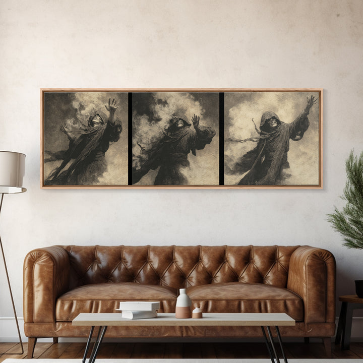 The Ash-Covered Oracle, Dark Symbolist Art, Extra Wide Wall Art, Dark Halloween Decor, Framed Canvas Print, Halloween Wall Art